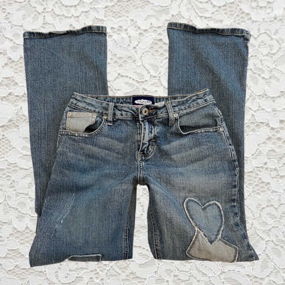 vintage low rise heart patchwork bootcut flare jeans‎